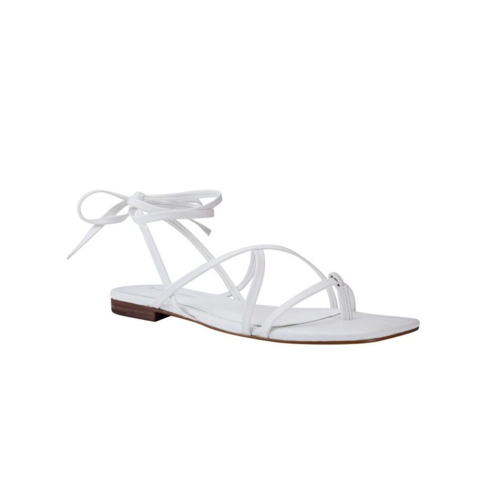 MARC FISHER Womens White Strappy Latent Square Toe Lace-Up Thong Sandals 6 M
